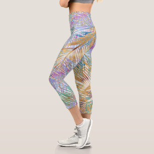 Tropical Gold Palm Blätter farbenfrohe Gestaltung Capri Leggings