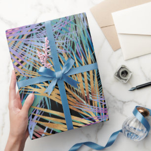 Tropical Gold Palm Blätter farbenfrohe Schwarz Des Geschenkpapier