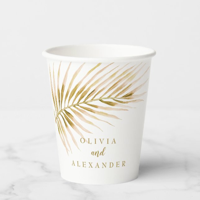 Tropical Gold Palm Hochzeit Pappbecher (Vorderseite)