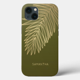 Tropical Gold Palm Leaf, Ihr Name, Olive Green Case-Mate iPhone Hülle