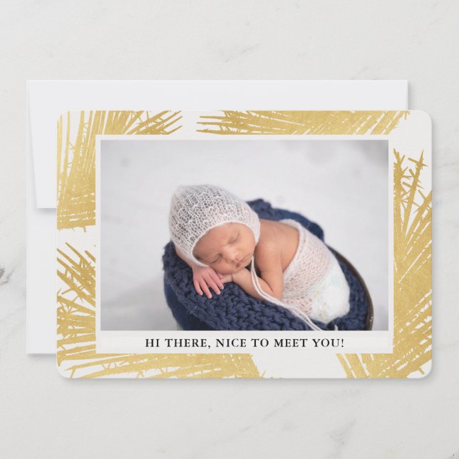 Tropical Gold Palm Neutral Birth Announcement Card Ankündigung (Vorderseite)