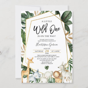 Tropical Gold Wild One Jungle Animals Baby Dusche Einladung