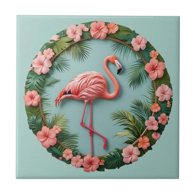 Tropical Grace Balancing Flamingo Keramik Tile Fliese (Vorderseite)