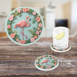 Tropical Grace Balancing Flamingo Round Sandstone Getränkeuntersetzer