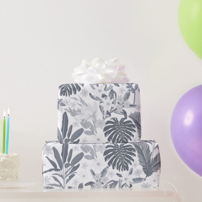 Tropical Gray Floral Greenery Geschenkpapier (Partygeschenke)