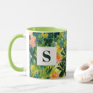 Tropical Green Abstrakt Botanical Mit Monogramm Tasse