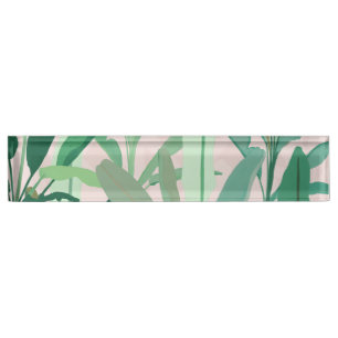 Tropical Green Banana Leaves Pink Pattern Namensplakette