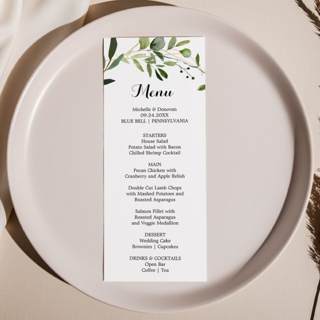 Tropical Green Blätter Dinner Menu Card Einladung (Von Creator hochgeladen)