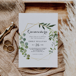 Tropical Green Blätter Quinceañera Geburtstagspart Einladung