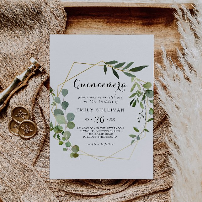 Tropical Green Blätter Quinceañera Geburtstagspart Einladung (Von Creator hochgeladen)