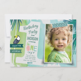 Tropical Green & Blue Jungle Watercolor Boy Einladung