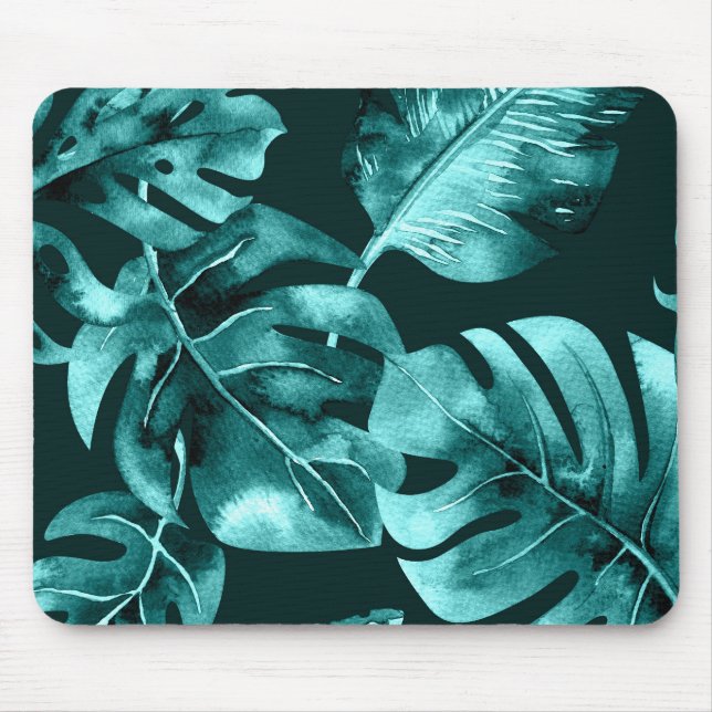 Tropical green Blue Palm Blätter Island Paradise Mousepad (Vorne)