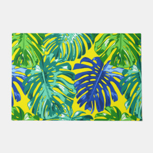 Tropical Green Blue Yellow Jungle Blätter Fußmatte