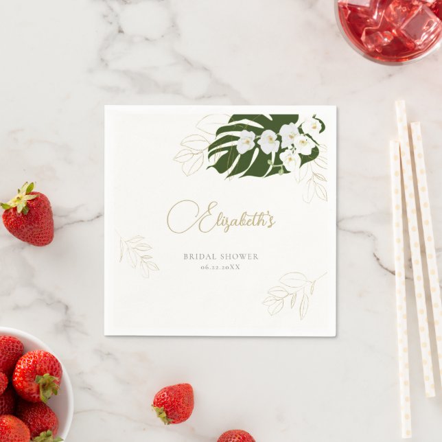 Tropical Green Gold Orchids Elegantes Brautparty Serviette (Beispiel)