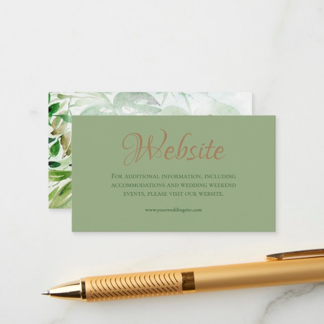 Tropical Green Gold Palm Blätter Wedding Website E Begleitkarte (Vorderseite/Rückseite Beispiel)