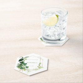 Tropical Green & Gold Watercolor Palm Blätter Untersetzer