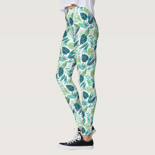 Tropical Green Leafs Muster Leggings