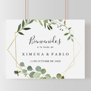 Tropical Green Leaves Wedding Bienvenidos Sign Poster
