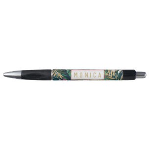 Tropical Green Lilac Gold Monster Blätter Bläserne Kugelschreiber