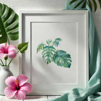 Tropical Green Monstera Palm Leaf Wasserfarbe