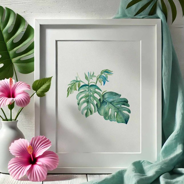 Tropical Green Monstera Palm Leaf Wasserfarbe Poster (Watercolor art monstera palm leaves by Victoria Grigaliunas of Do Tell A Belle)