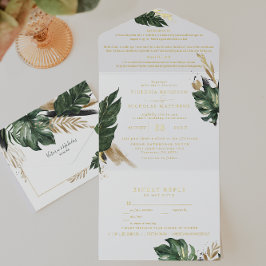 Tropical Green Palm & Banana Leaf Wedding All-in-One-Einladung