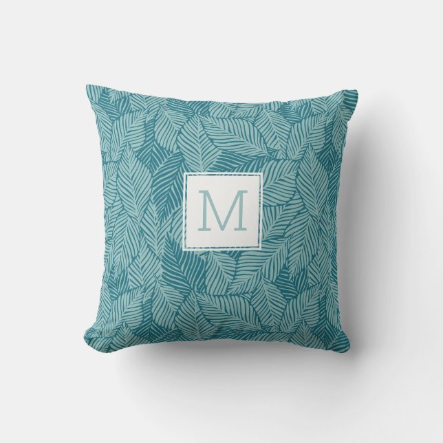Tropical Green Palm Blätter Ferns Custom Monogram Kissen (Vorderseite)