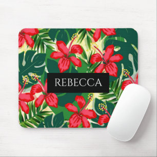 Tropical Green Palm Blätter Monogram farbenfroh Mousepad