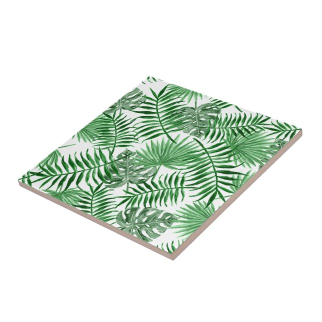 Tropical Green Palm Blätter Sommermuster Fliese (Seite)