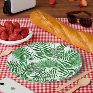 Tropical Green Palm Blätter Summer Art Pattern Pappteller