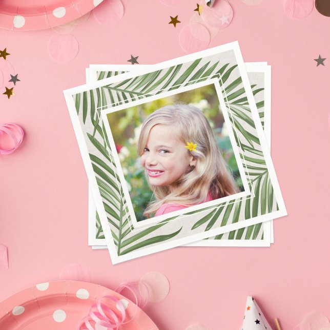 Tropical Green Palm Blätter Summer Foto Serviette (Von Creator hochgeladen)