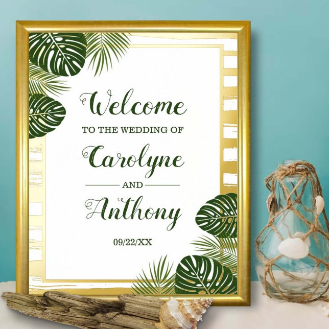 Tropical Green Palm Leaf Beach Wedding Real Foil Foliendrucke (Von Creator hochgeladen)