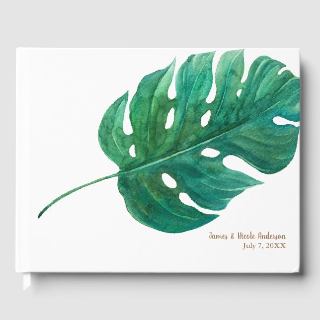 Tropical Green Palm Leaf Hawaiian Summer Wedding Gästebuch (Vorderseite)