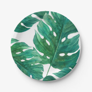 Tropical Green Palm Leaf Hawaiian Summer Wedding Pappteller
