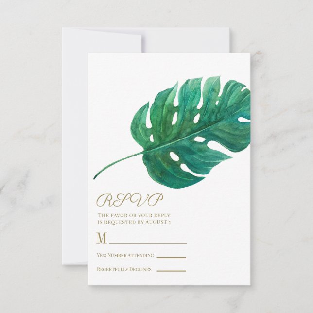 Tropical Green Palm Leaf Hawaiian Wedding RSVP (Vorderseite)