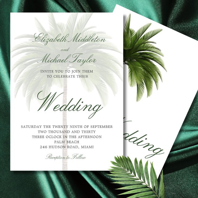 Tropical Green Palm Tree Elegante Moderne Hochzeit Einladung (Von Creator hochgeladen)