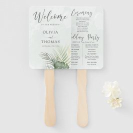 Tropical Green Palm Wedding Program Fächer