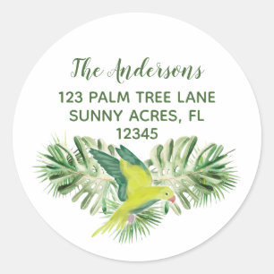 Tropical Green Parrot Round-Return-Address-Label Runder Aufkleber