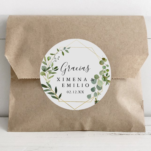 Tropical Green Spanish Danke Gastgeschenk Hochzeit Runder Aufkleber (Von Creator hochgeladen)