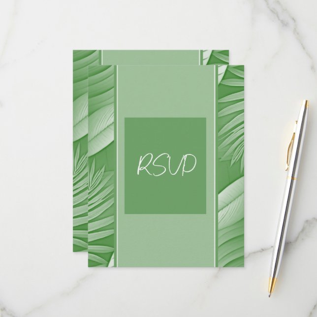 Tropical Green Theme Wedding RSVP Response Card (Vorderseite/Rückseite Beispiel)