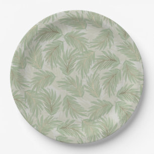 Tropical Green und Gold Blätter auf Sage Pappteller