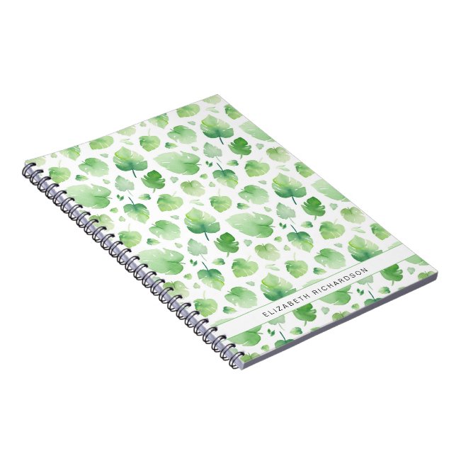 Tropical Green Watercolor Blätter Name Notebook Notizblock (Rechte Seite)