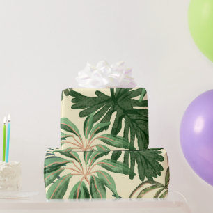 Tropical Green Watercolor Monstera & Palm Blätter Geschenkpapier