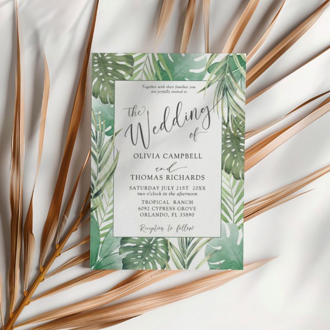 Tropical Green Watercolor Palm Wedding Einladung (Von Creator hochgeladen)