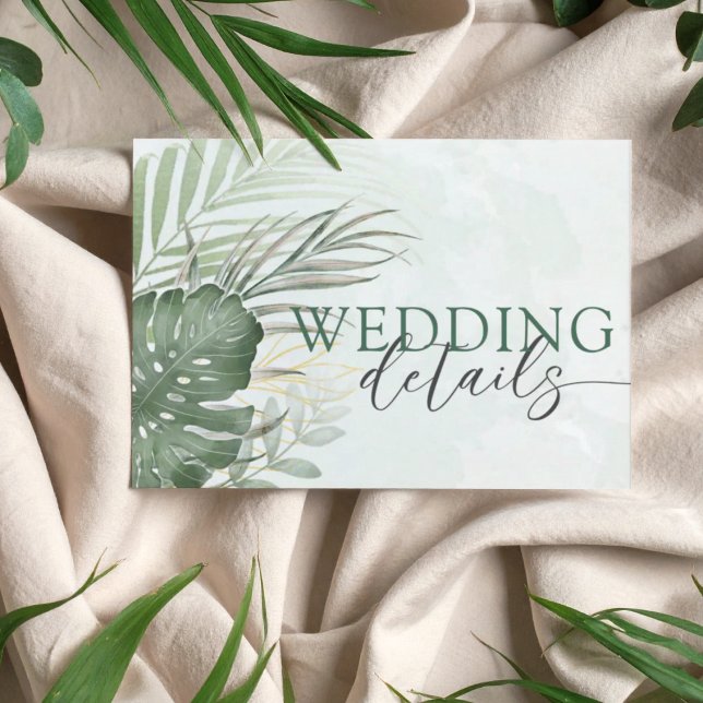 Tropical Green Watercolor Wedding Details Begleitkarte (Von Creator hochgeladen)