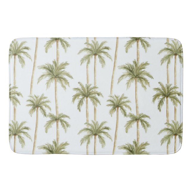 Tropical Green White Palm Trees Badematte (Vorderseite)