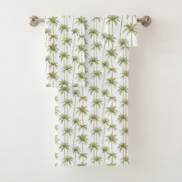 Tropical Green White Palm Trees Badhandtuch Set