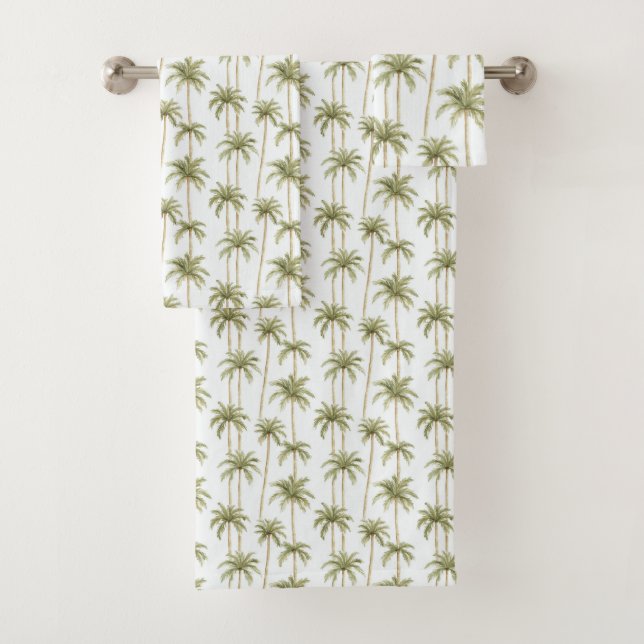 Tropical Green White Palm Trees Badhandtuch Set (Insitu)