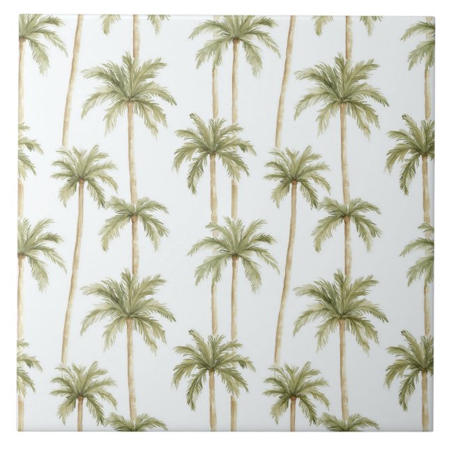 Tropical Green White Palm Trees Fliese (Vorderseite)