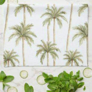 Tropical Green White Palm Trees Geschirrtuch